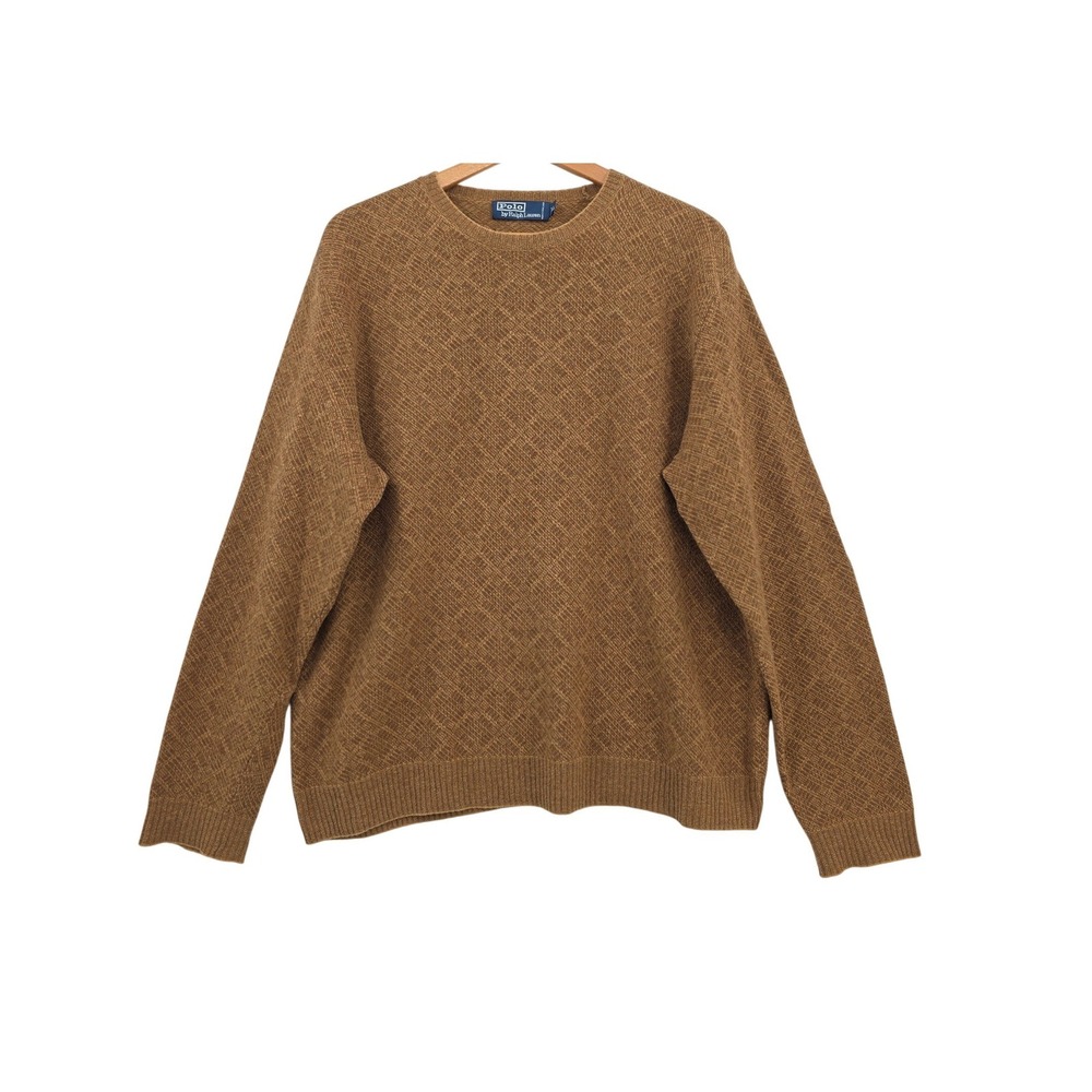 Polo Ralph Lauren Vintage Men XL Camel Brown 100% Wool Crewneck Sweater